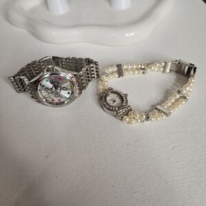 Women's Fashion Watches Set of 2 Silver Faux Pearls EUC Fashion Jewelry